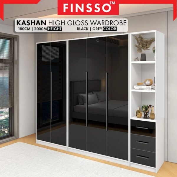 [200CM] Almari Baju Glossy + Papan 1.5cm Tebal Upgraded Quality | Large 3 Door Wardrobe | Kashan