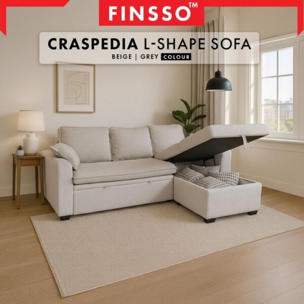 3-in-1 L-Shape Craspedia Sofa Bed with Storage!  ️ Pull-Out Design | Sofa + Bed + Storage Combo!