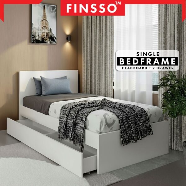 Katil Kayu Single Murah dengan Drawers & Headboard | Simple Design + Bed Frame Kukuh