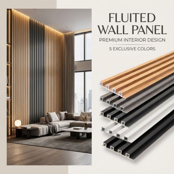 Fluted Wood Wall Panel – WPC Wall Board, Wood Strip Series Slat, Dinding Wainscoting & Hiasan Dinding (17×20×22 mm)