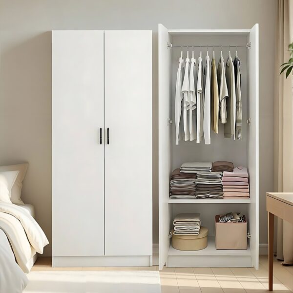 Almari 2 Pintu Dua Pilihan - Partition/Hanging Rod | Material Kayu Minimalist Design